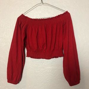 Vivid red off the shoulder top